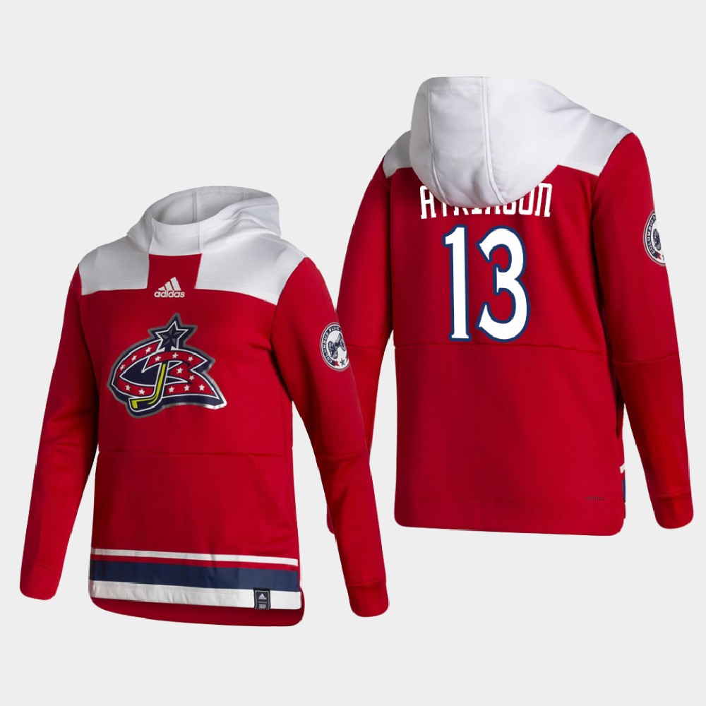 Men Columbus Blue Jackets #13 atkinson Red NHL 2021 Adidas Pullover Hoodie Jersey